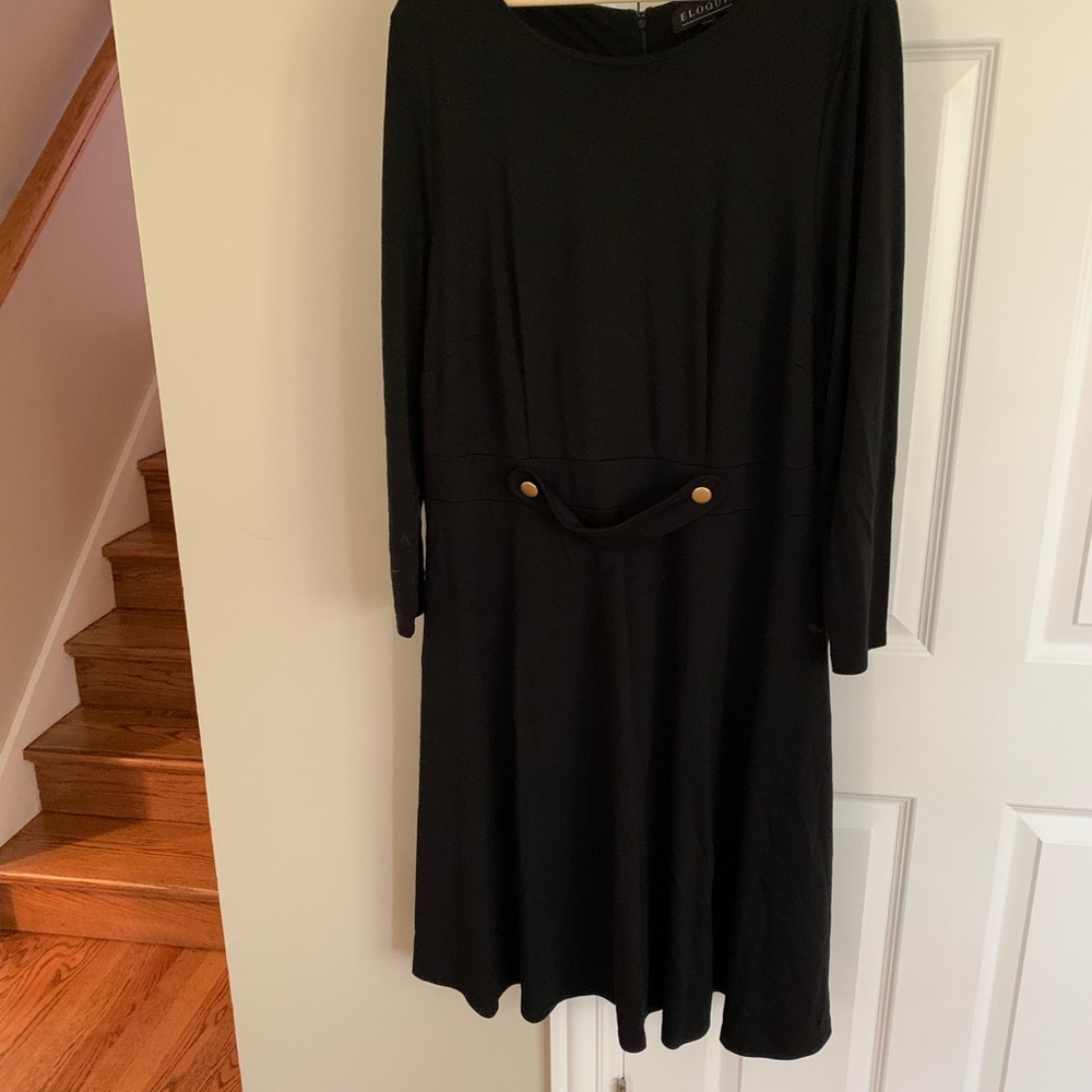 Eloquii Black Knit Dress with Gold Accent Buttons at Waste Long Sleeve